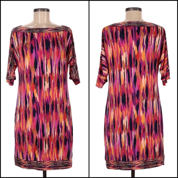 Trina Turk Colorful High Boatneck Cold Shoulder Dress - Picture 2 of 5